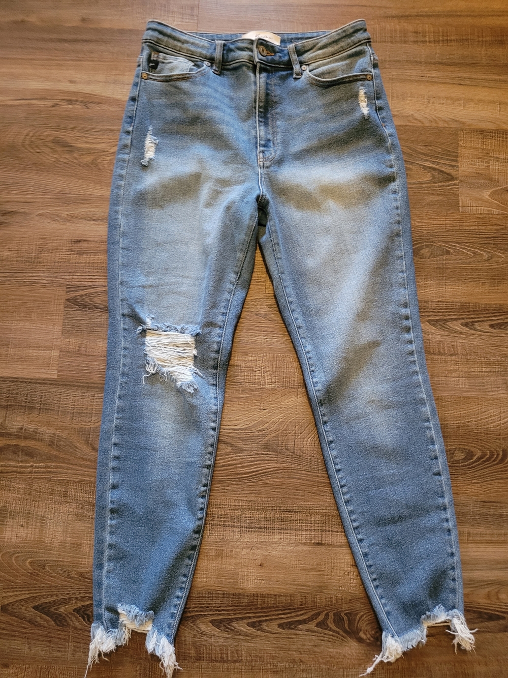 KanCan Light Blue Distressed Skinny Jeans with Frayed Hem